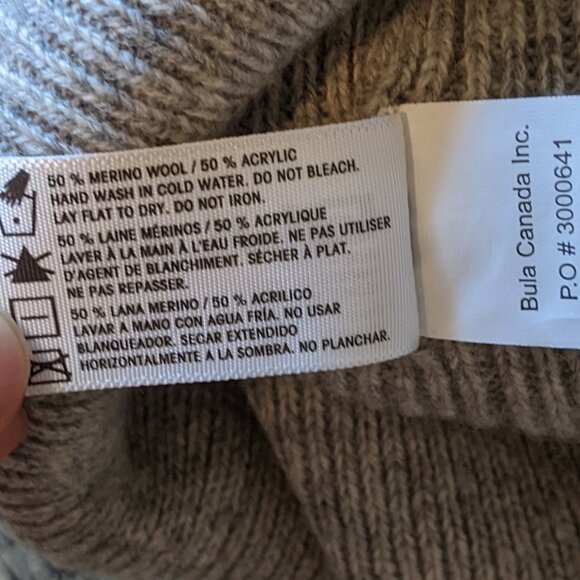 Bula Merino Wool Blend Beanie Gray Rib Knit Toque - Picture 4 of 5